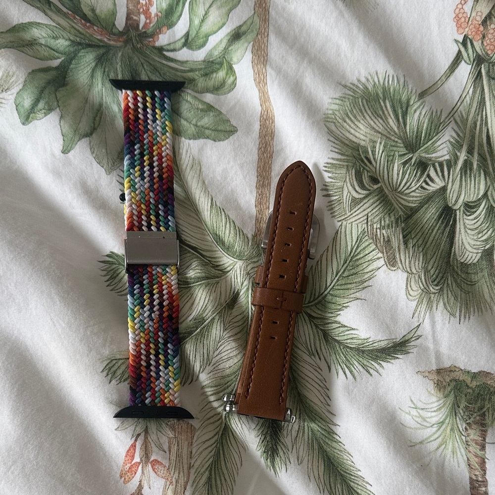 Multicolor Braided Watch Band and Brown  shinola Leather Strap for Apple Watch